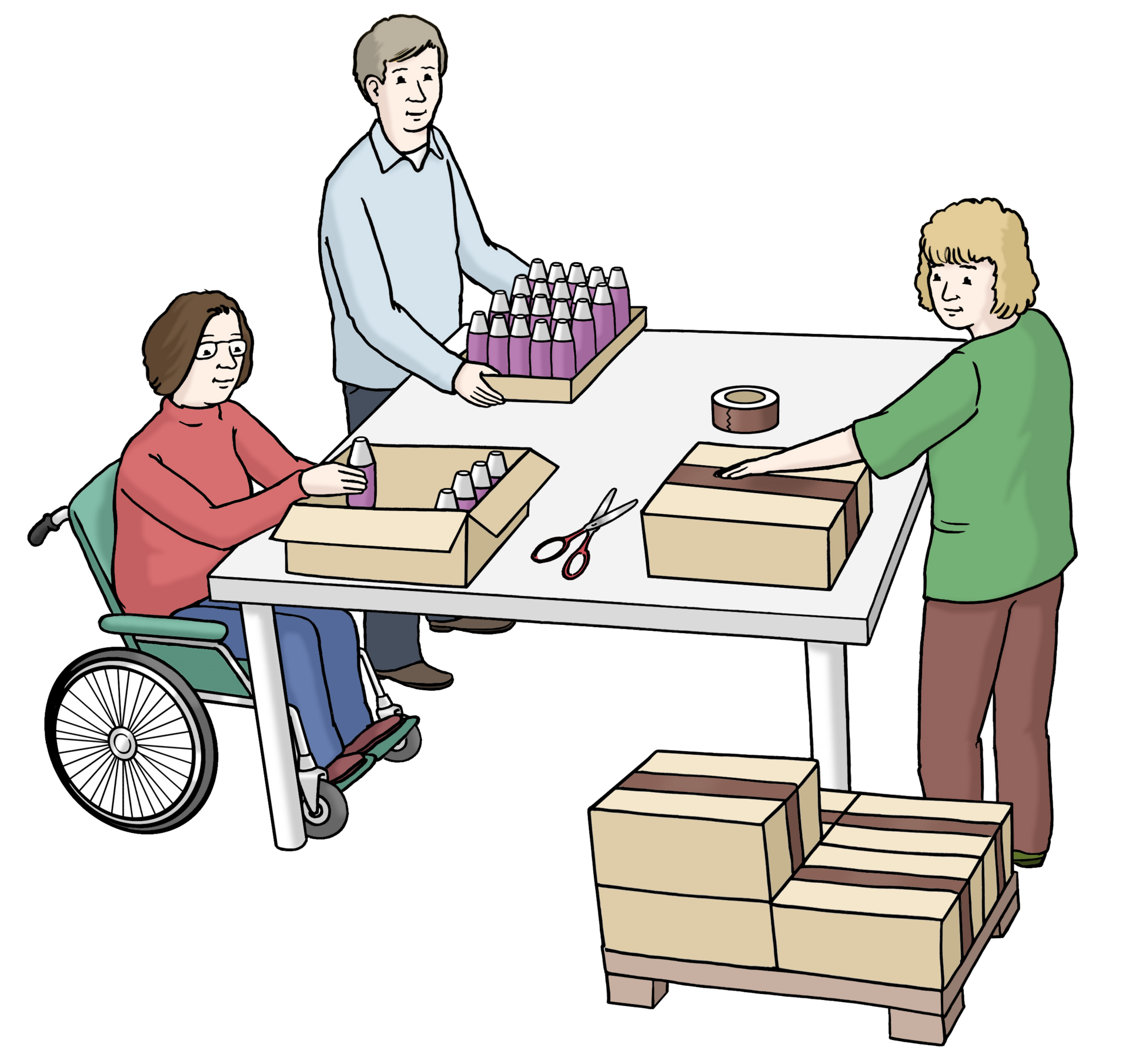 Personen verpacken Produkte. 